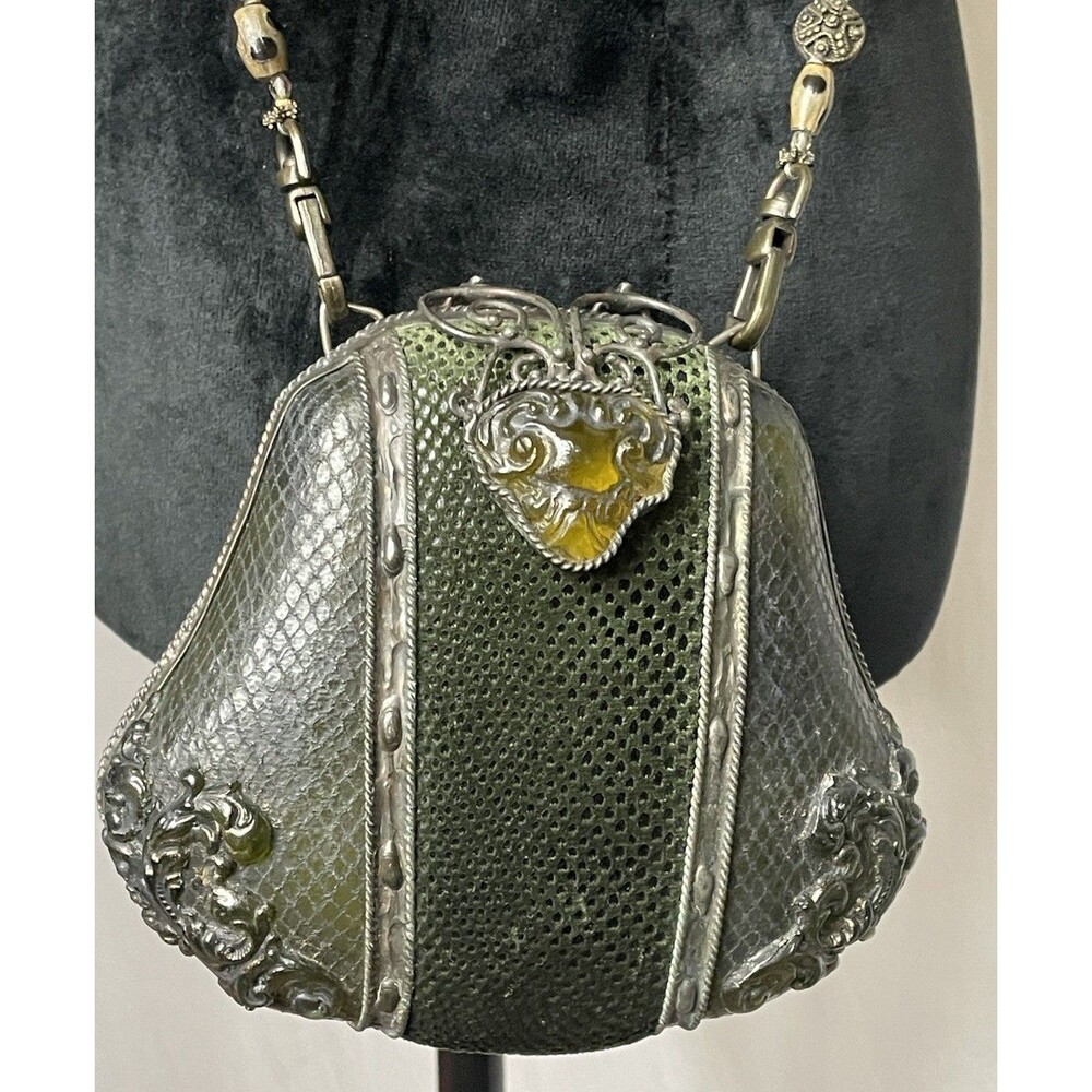 Maya Evangelista Resin Black Snake Skin Purse Reclaim Philippine Trees Metal Vtg